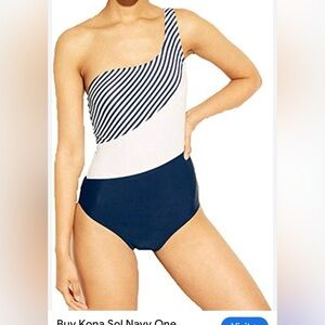 Kona Sol One Piece Navy & White One Strap Swimsuit Size L Women NWOT